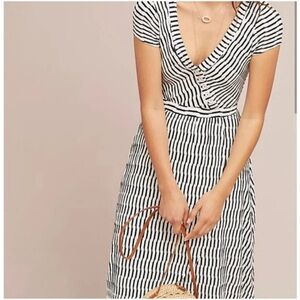 Maeve Black and White Striped Midi Dress